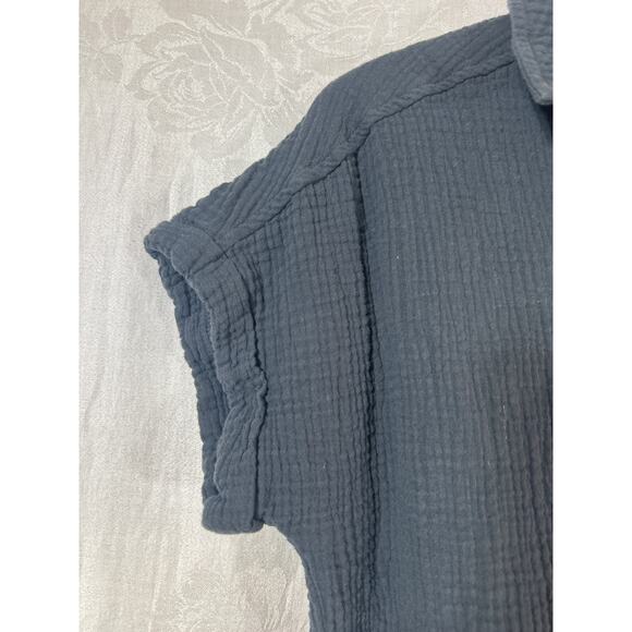 PINCH Romper Medium Navy Blue Gauze Short Sleeve Button Up Shorts Drawstring - Picture 3 of 10